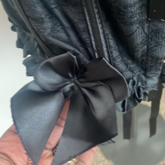 Shapewear woman black Frill Trim Bow Knot Front Lace Up corset Back Lace New 2XL - Picture 5 of 8